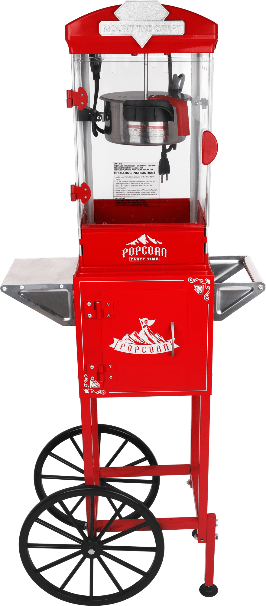 Red Popcorn Machine with Wheeled Storage Cart