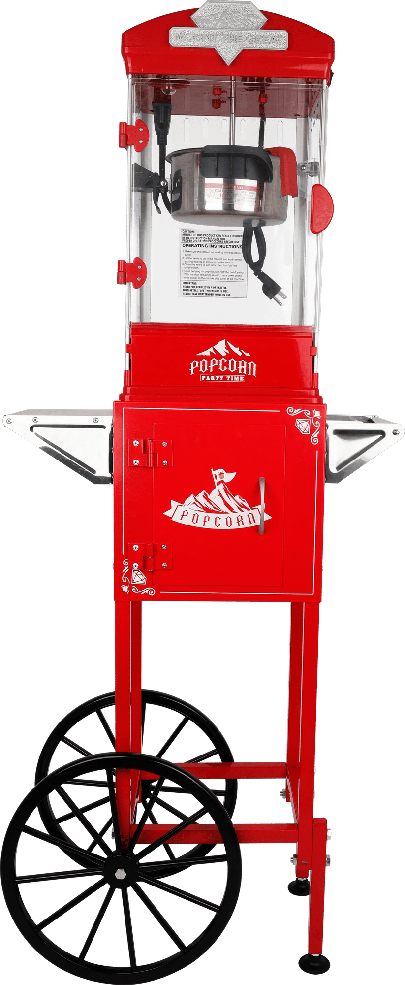 Red Popcorn Machine with Wheeled Storage Cart