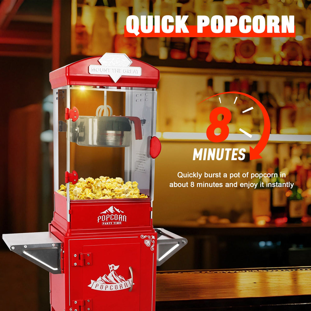 Red Popcorn Machine with Wheeled Storage Cart