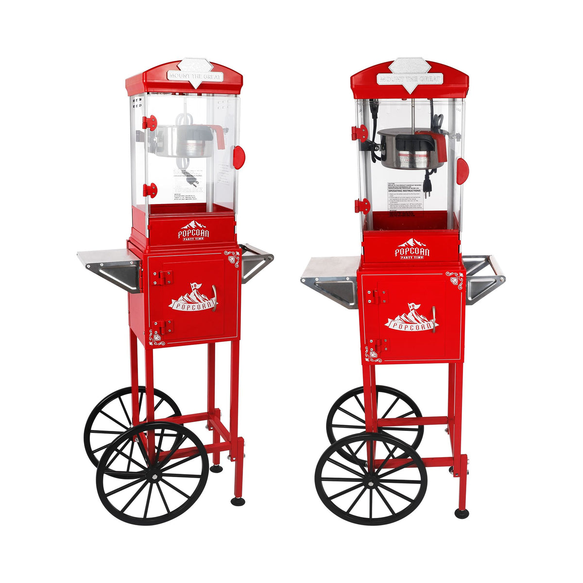 Red Popcorn Machine with Wheeled Storage Cart