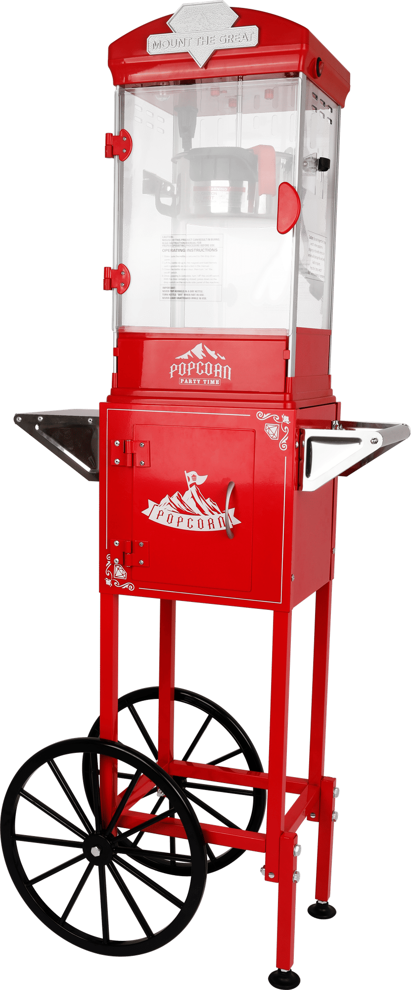 Red Popcorn Machine with Wheeled Storage Cart