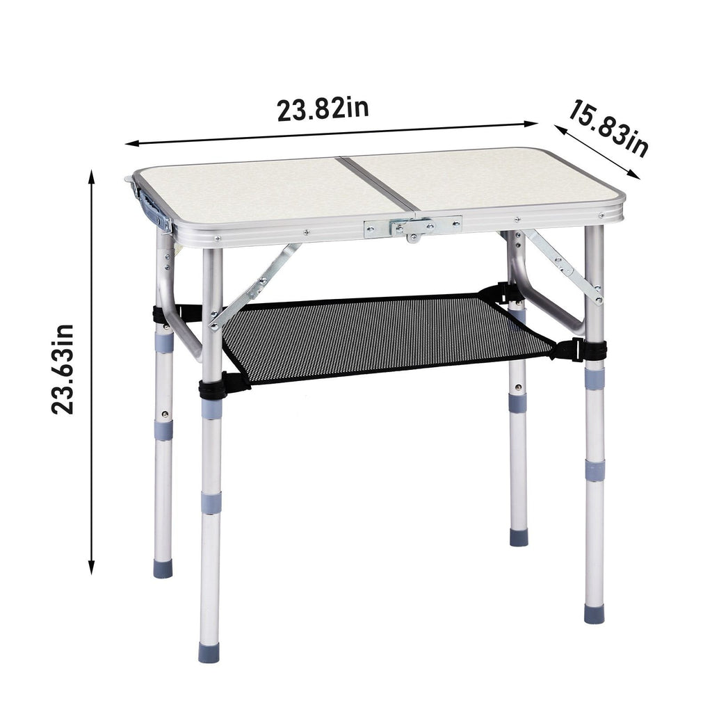 Adjustable Folding Camping Table with Mesh Shelf