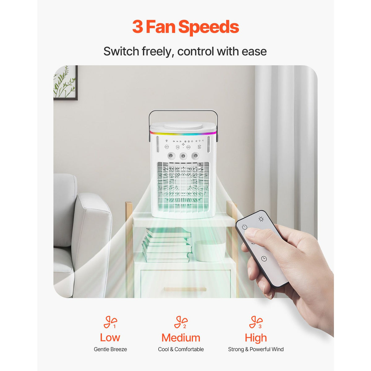 Portable 4-in-1 Evaporative Air Cooler with Remote and Night Light