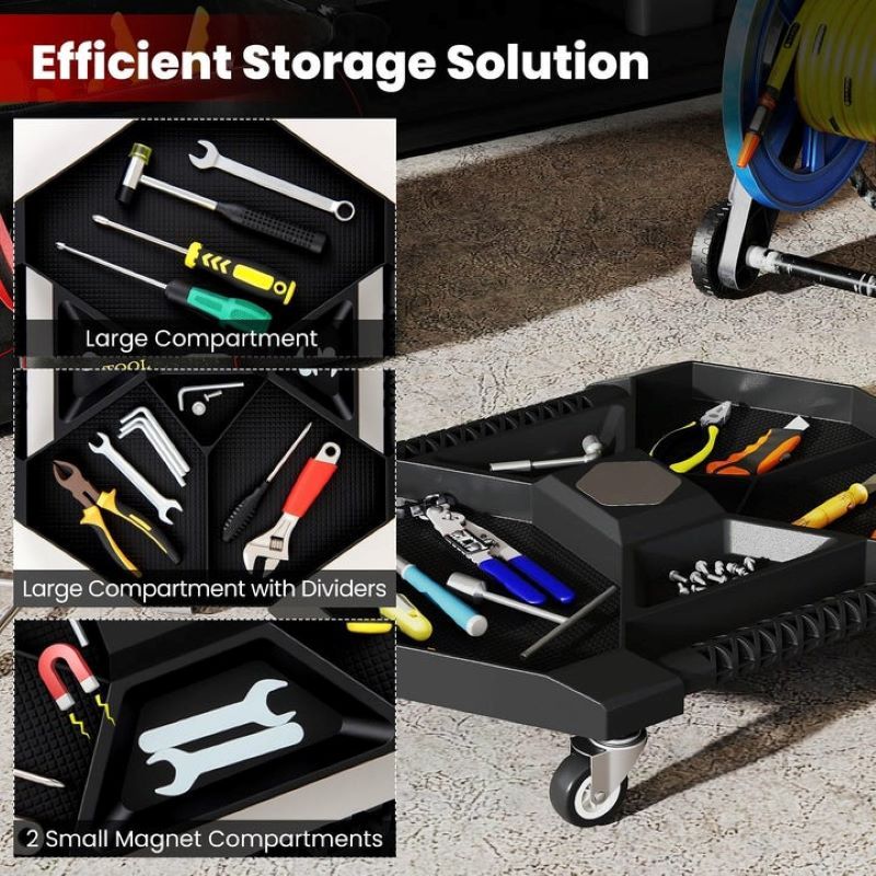 Portable Rolling Tool Creeper with Magnetic Storage