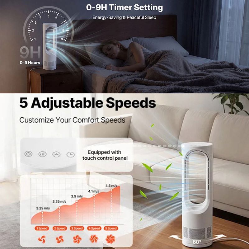 Portable Bladeless Tower Fan with Simple Controls