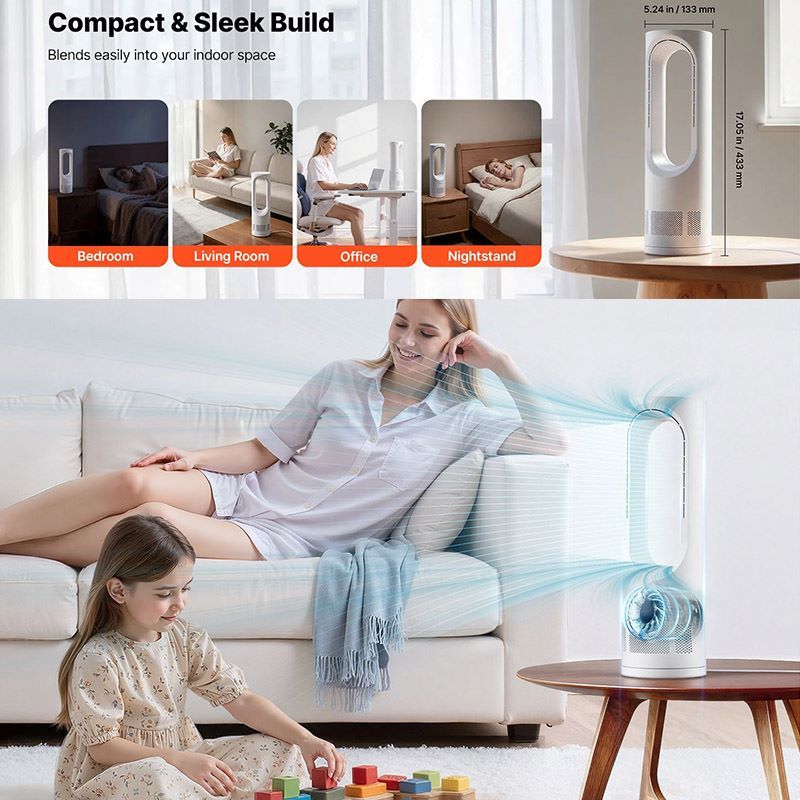Portable Bladeless Tower Fan with Simple Controls