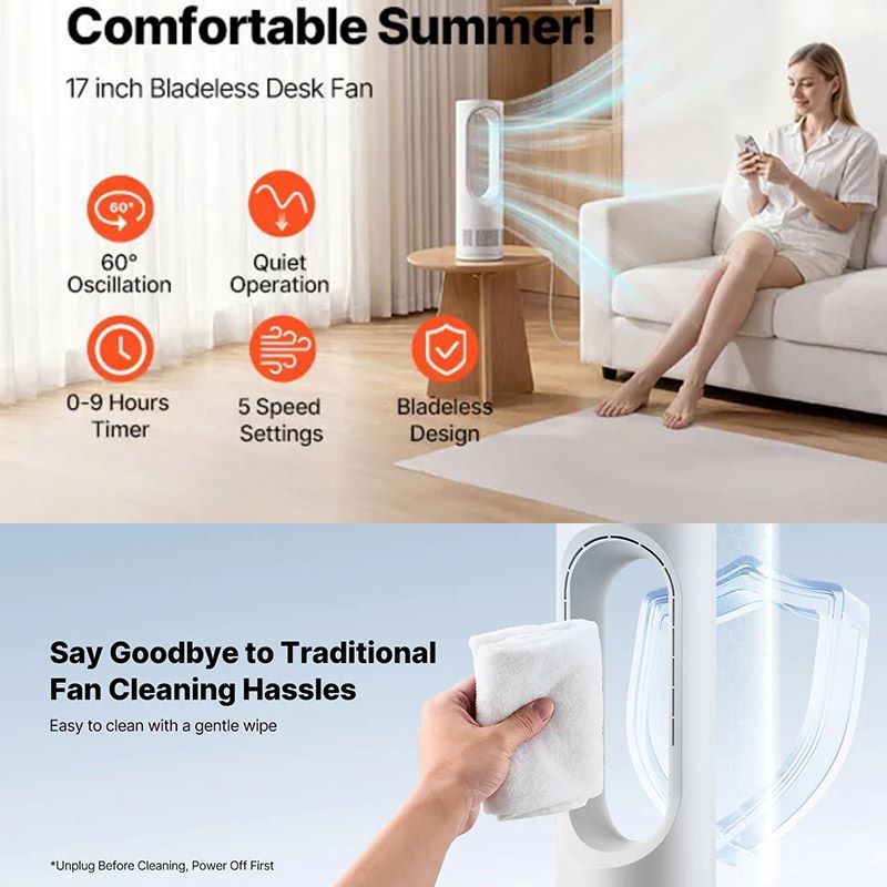 Portable Bladeless Tower Fan with Simple Controls