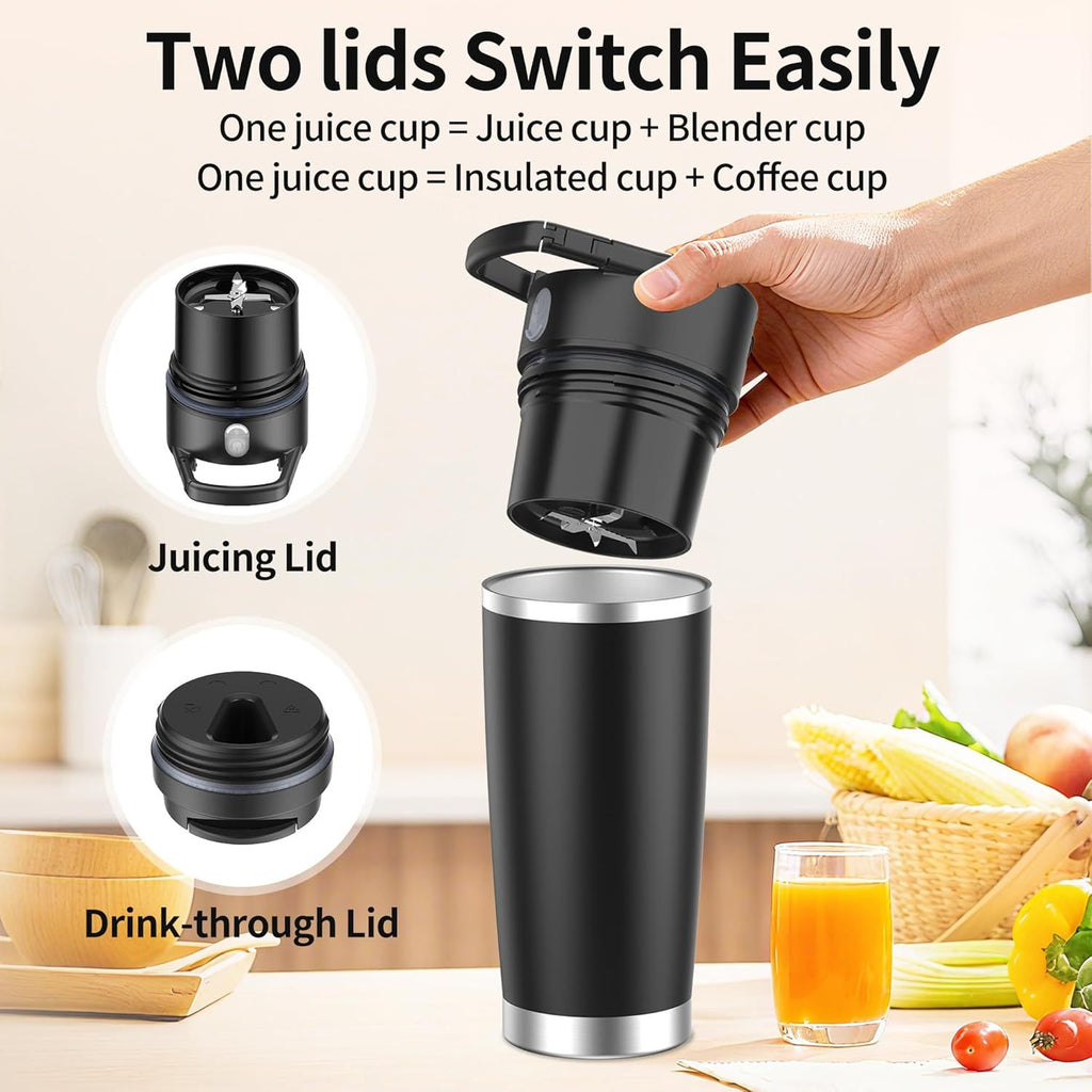 Portable Blender with Insulated Cup, Cordless & USB-C Rechargeable