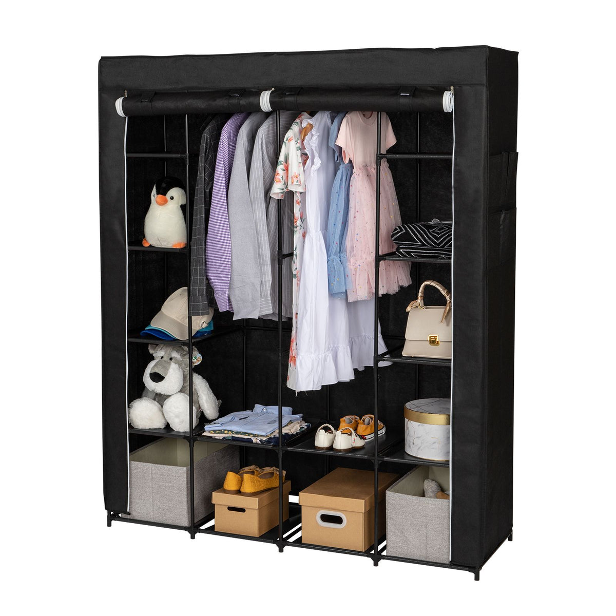 Portable Closet Organizer Storage, Wardrobe Closet with Non-Woven Fabric 14 Shelves, Easy