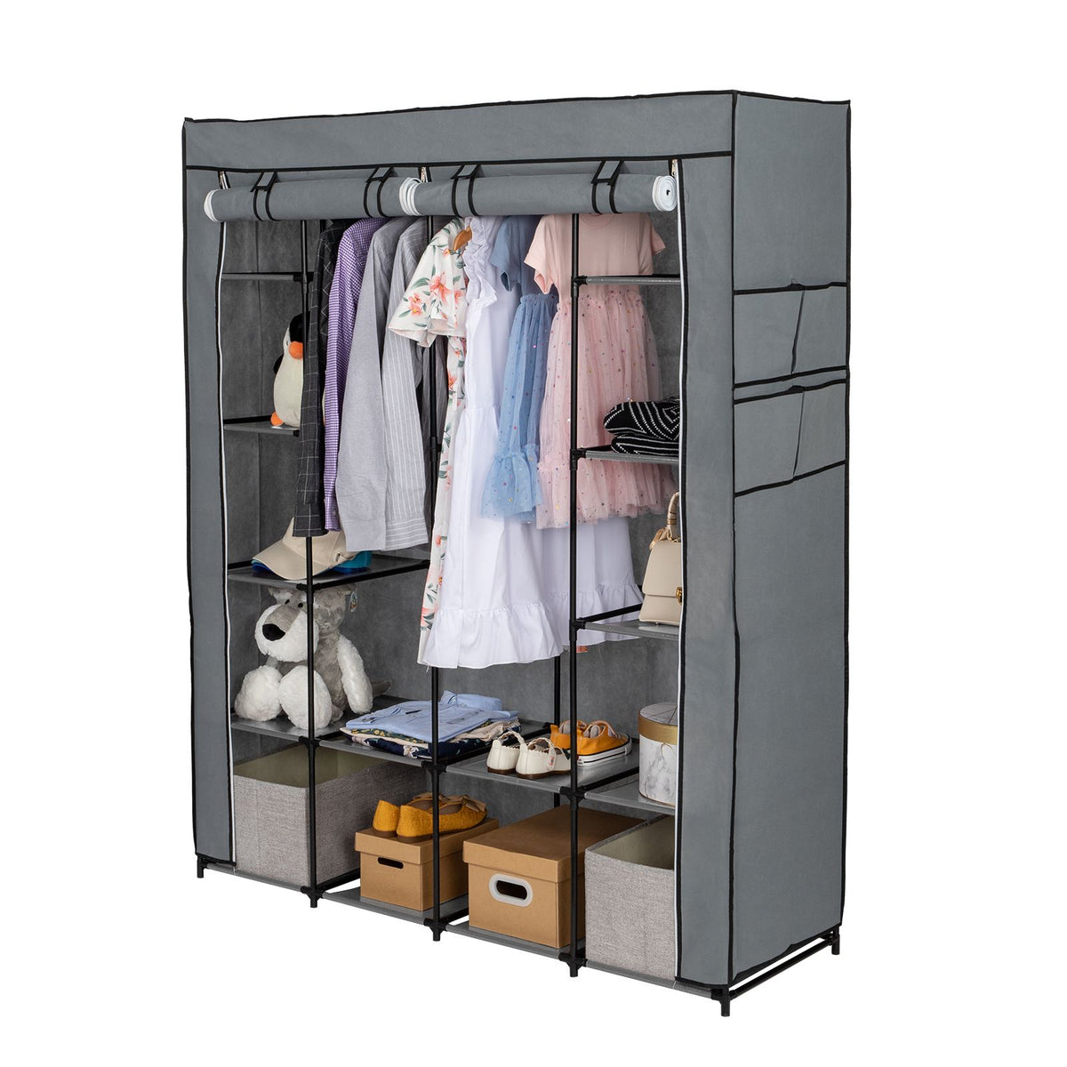 Portable Closet Organizer Storage, Wardrobe Closet with Non-Woven Fabric 14 Shelves, Easy