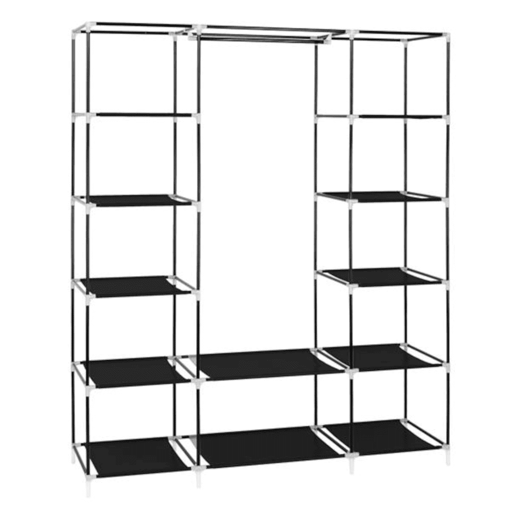 Portable Closet Wardrobe with 12 Shelves and Hanging Rod