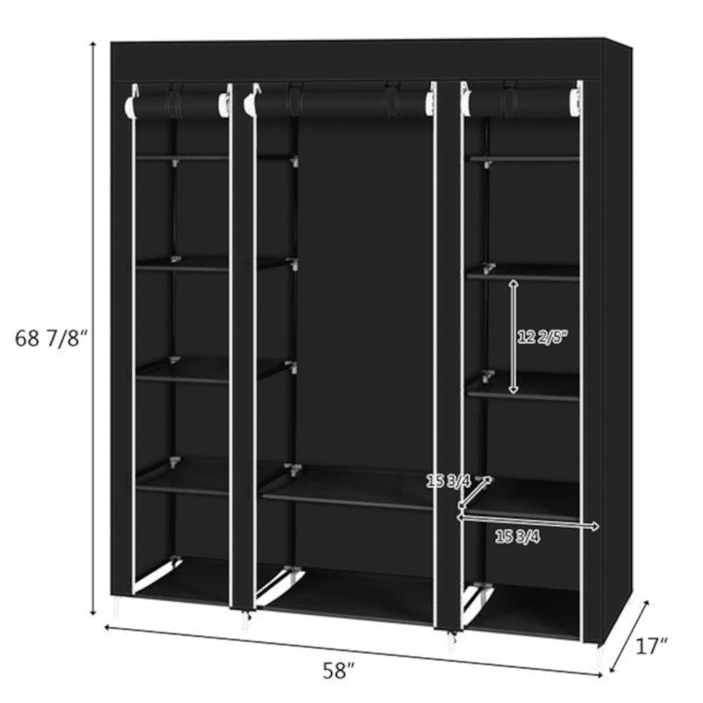 Portable Closet Wardrobe with 12 Shelves and Hanging Rod
