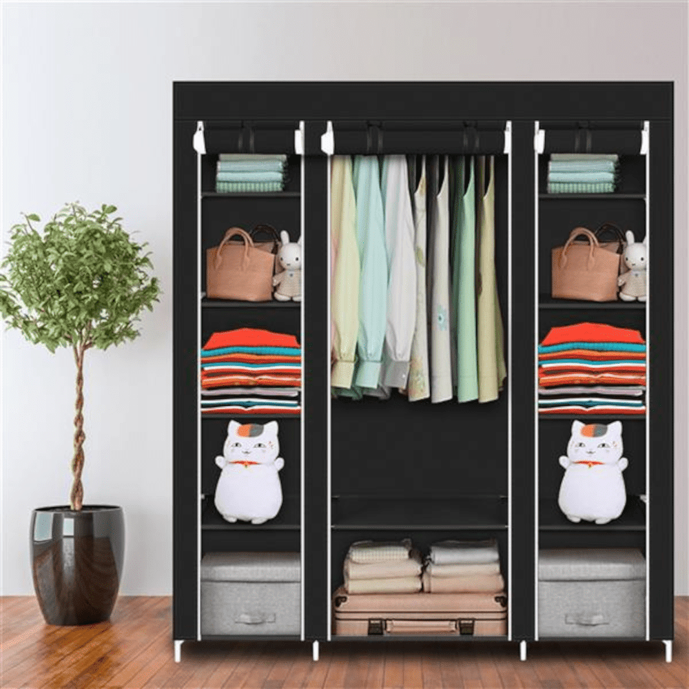 Portable Closet Wardrobe with 12 Shelves and Hanging Rod