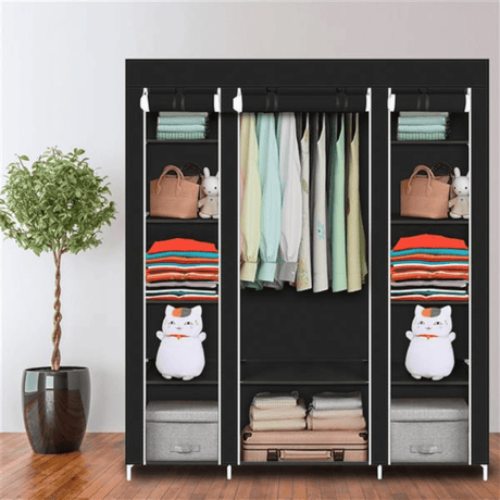 Portable Closet Wardrobe with 12 Shelves and Hanging Rod