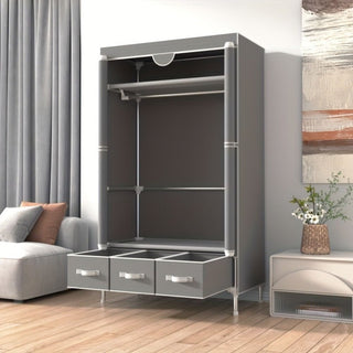 Portable Clothes Closet with Rolling Door, Hanging Rack & 3 Drawers