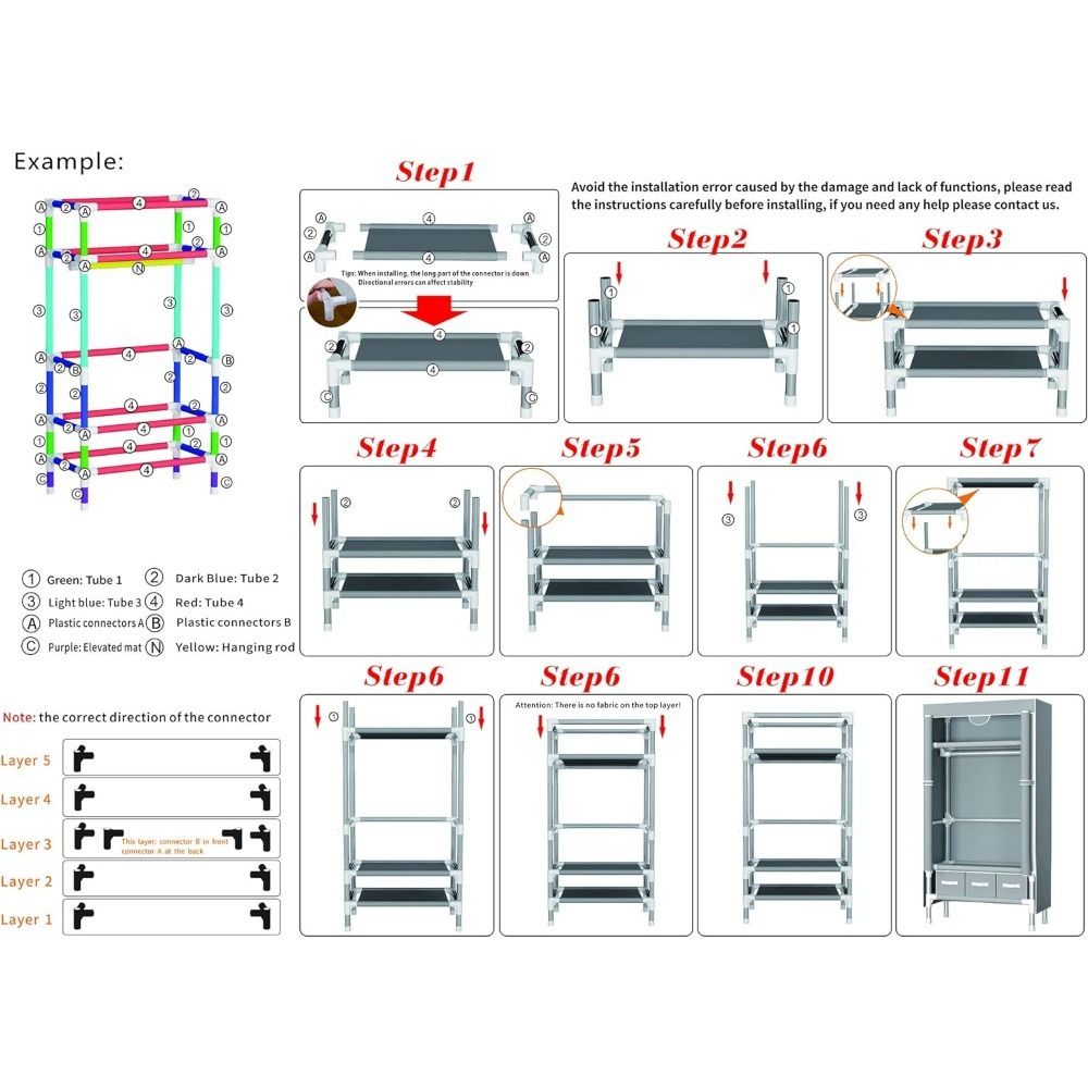 Portable Clothes Closet with Rolling Door, Hanging Rack & 3 Drawers