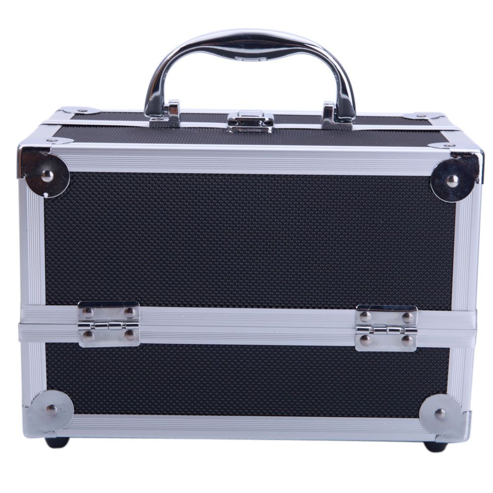 Black Diamond-Texture Makeup Case with Mirror and Key