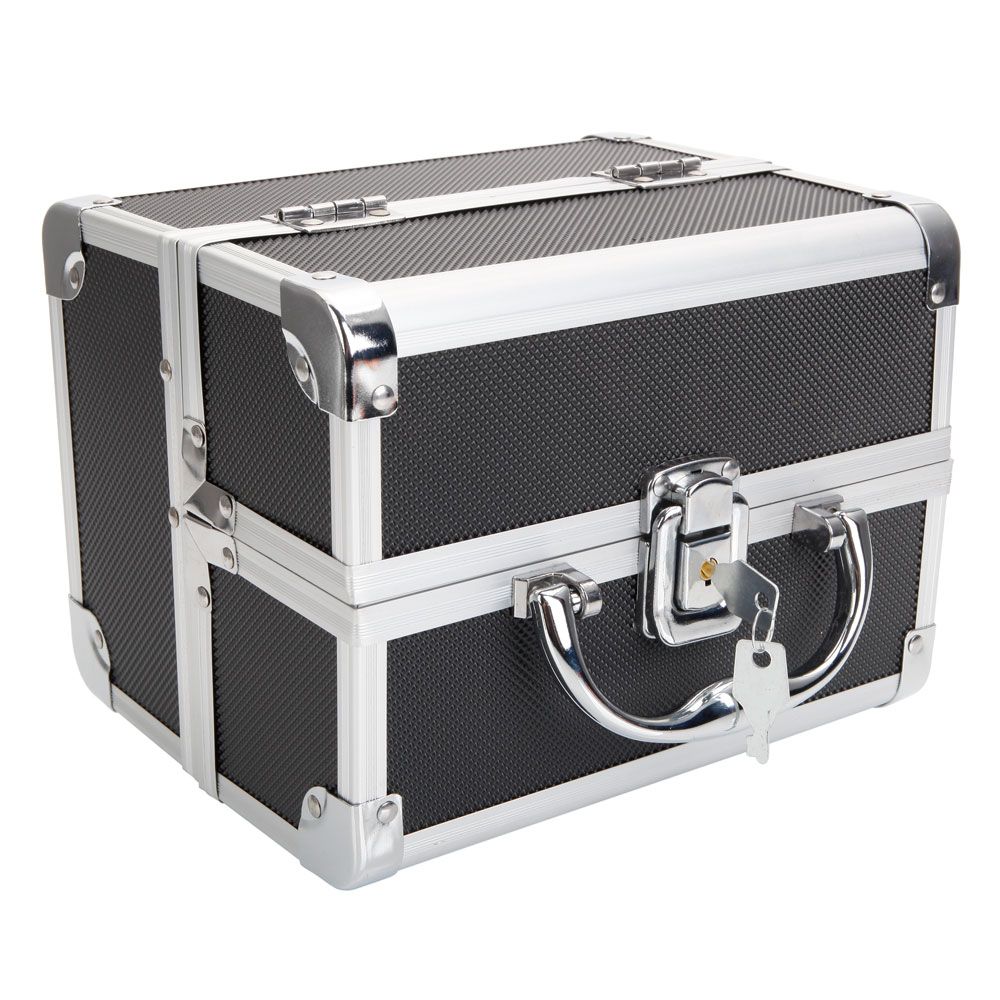 Black Diamond-Texture Makeup Case with Mirror and Key