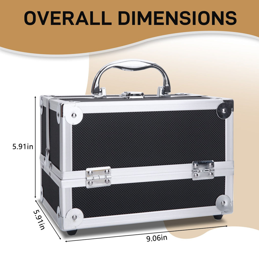 Black Diamond-Texture Makeup Case with Mirror and Key