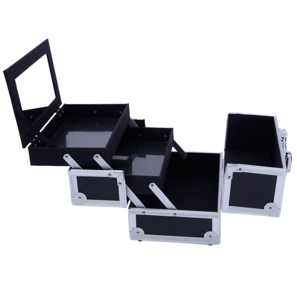 Black Diamond-Texture Makeup Case with Mirror and Key