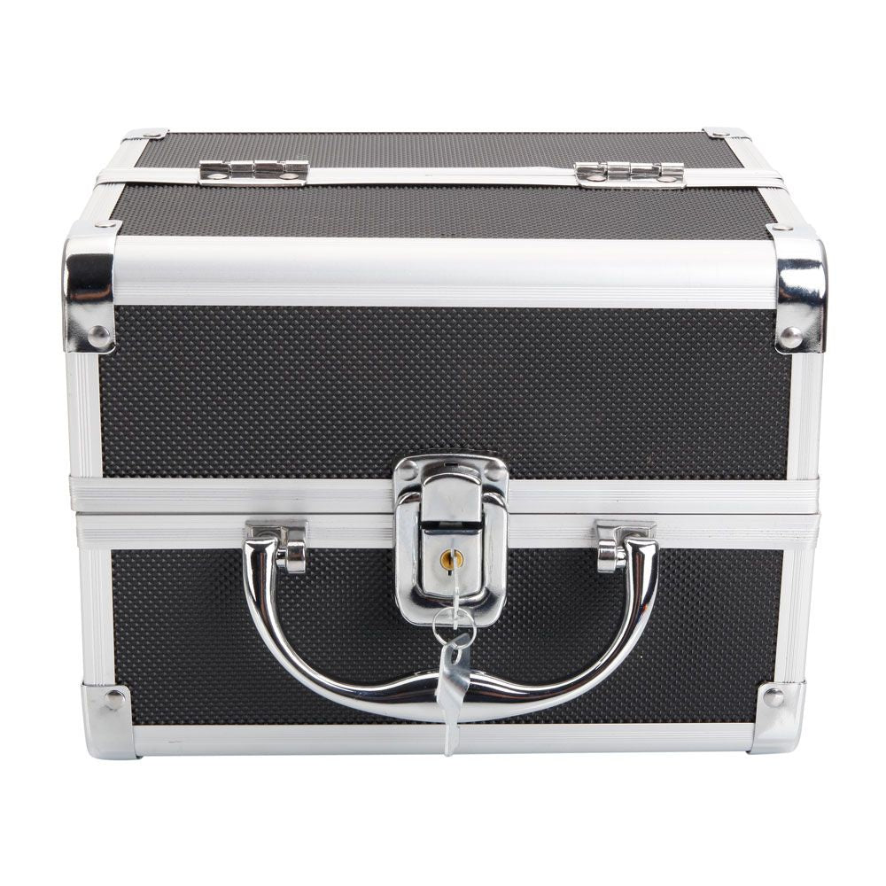 Black Diamond-Texture Makeup Case with Mirror and Key