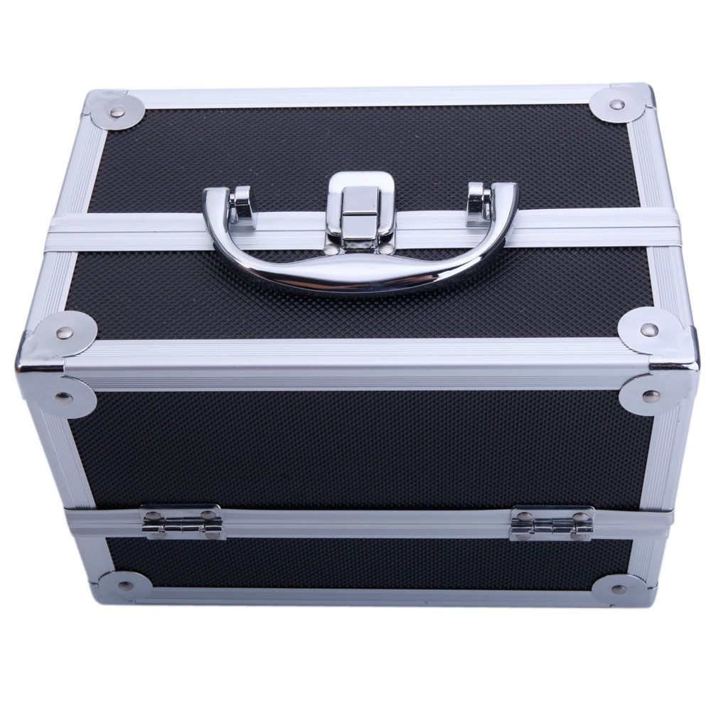 Black Diamond-Texture Makeup Case with Mirror and Key