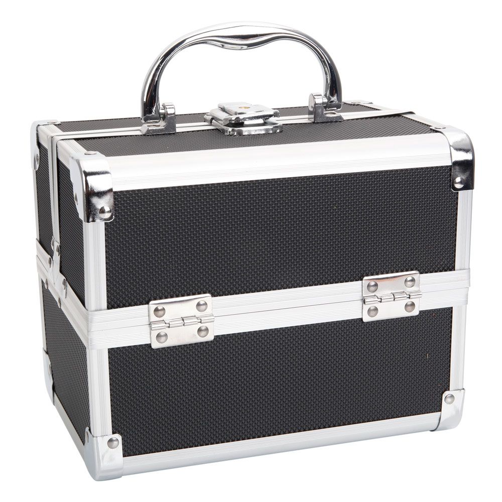 Black Diamond-Texture Makeup Case with Mirror and Key