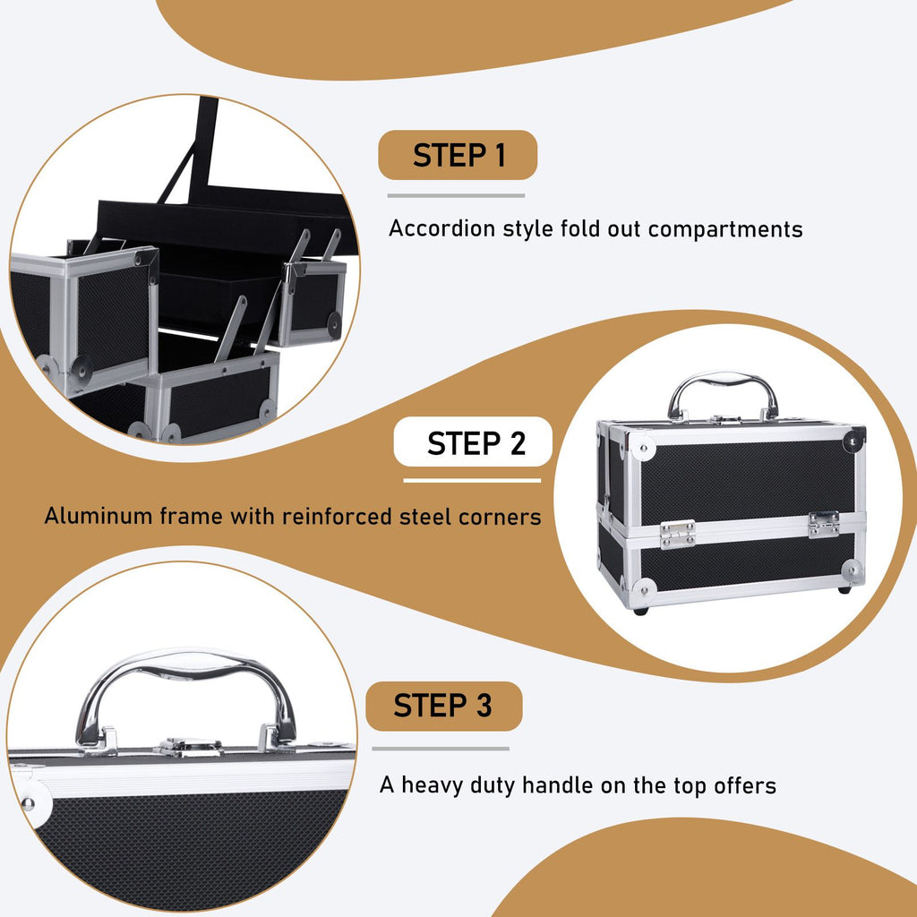 Black Diamond-Texture Makeup Case with Mirror and Key