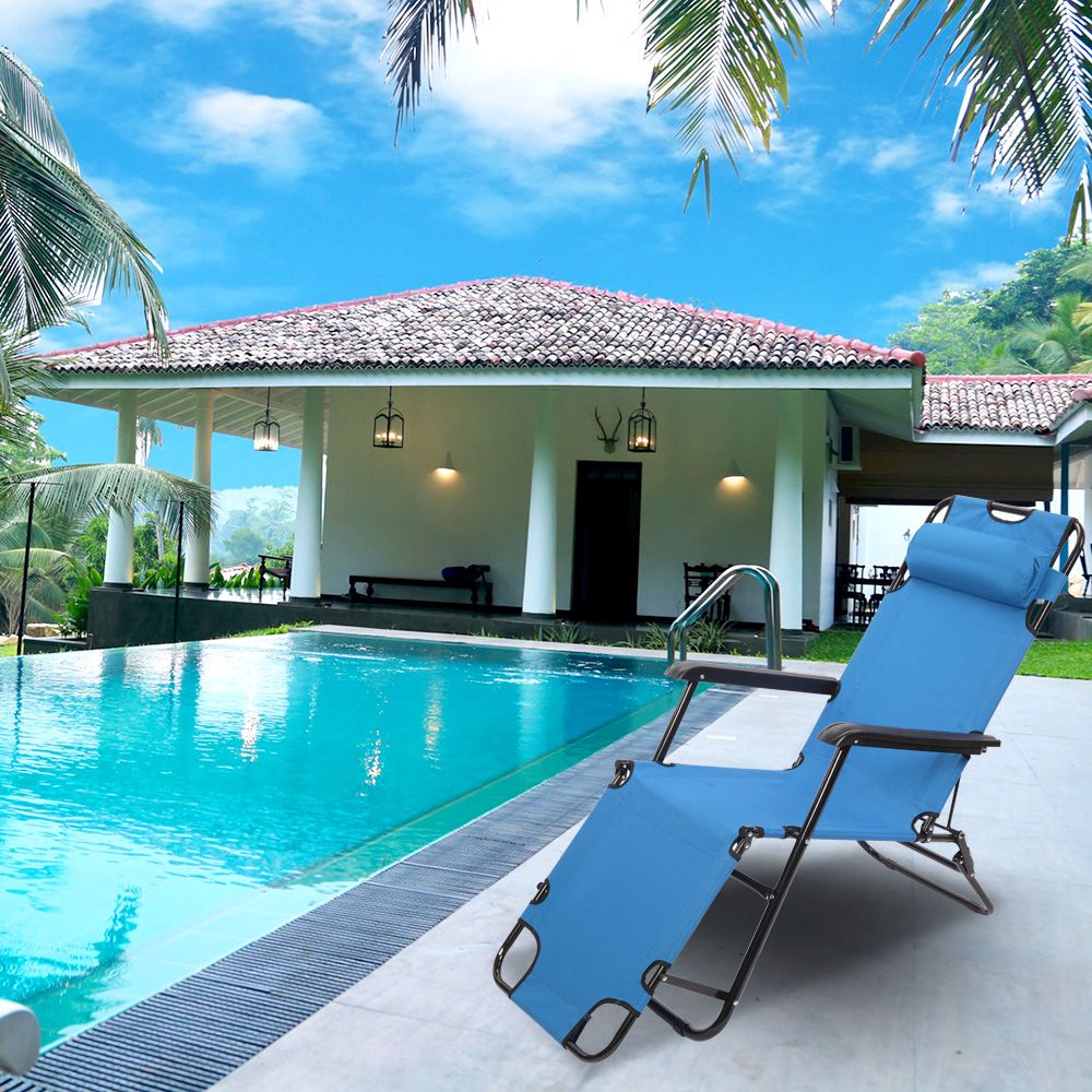 Portable Dual Purposes Extendable Folding Reclining Chair Blue