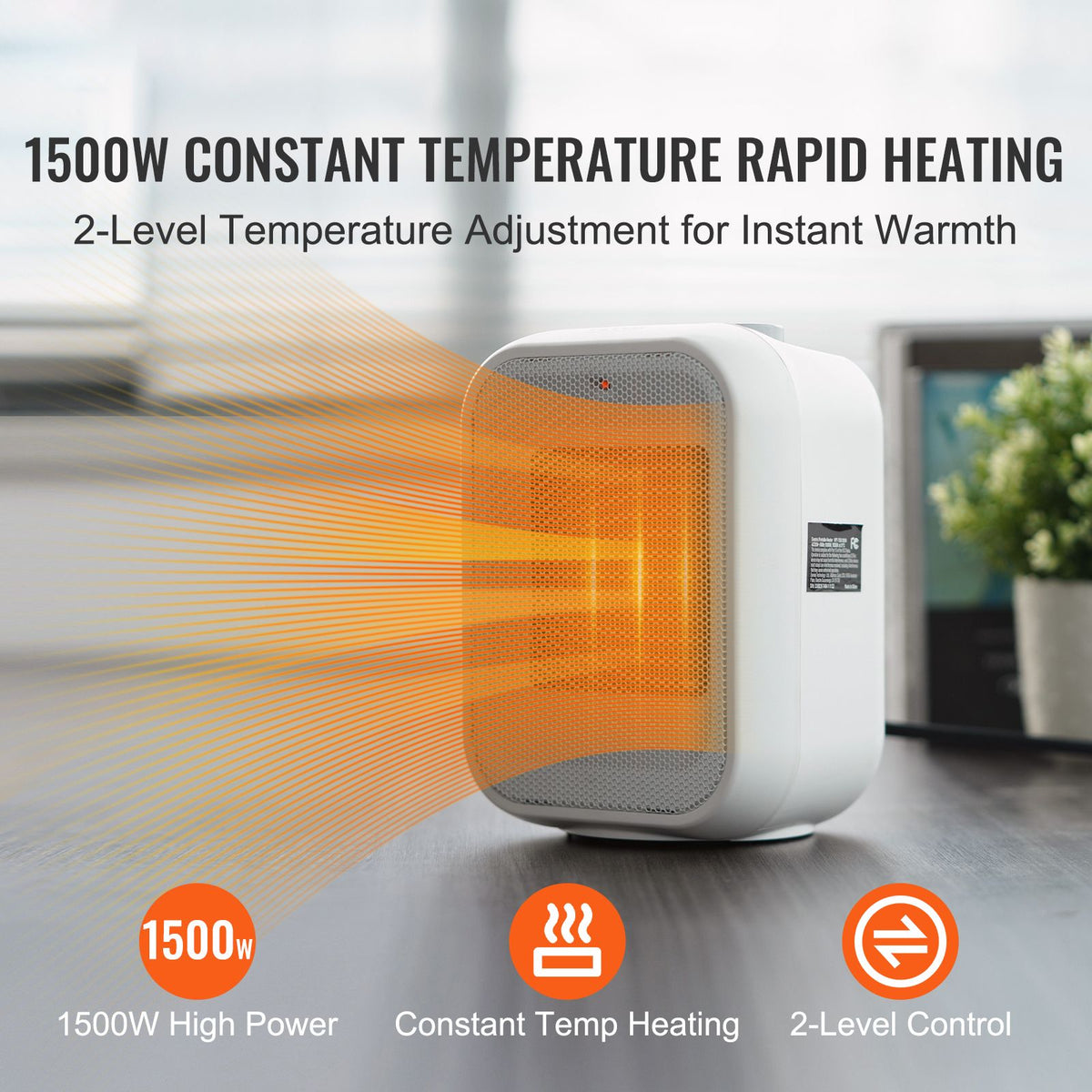 Portable Ceramic Heater with Two Heat Levels and Cool Air