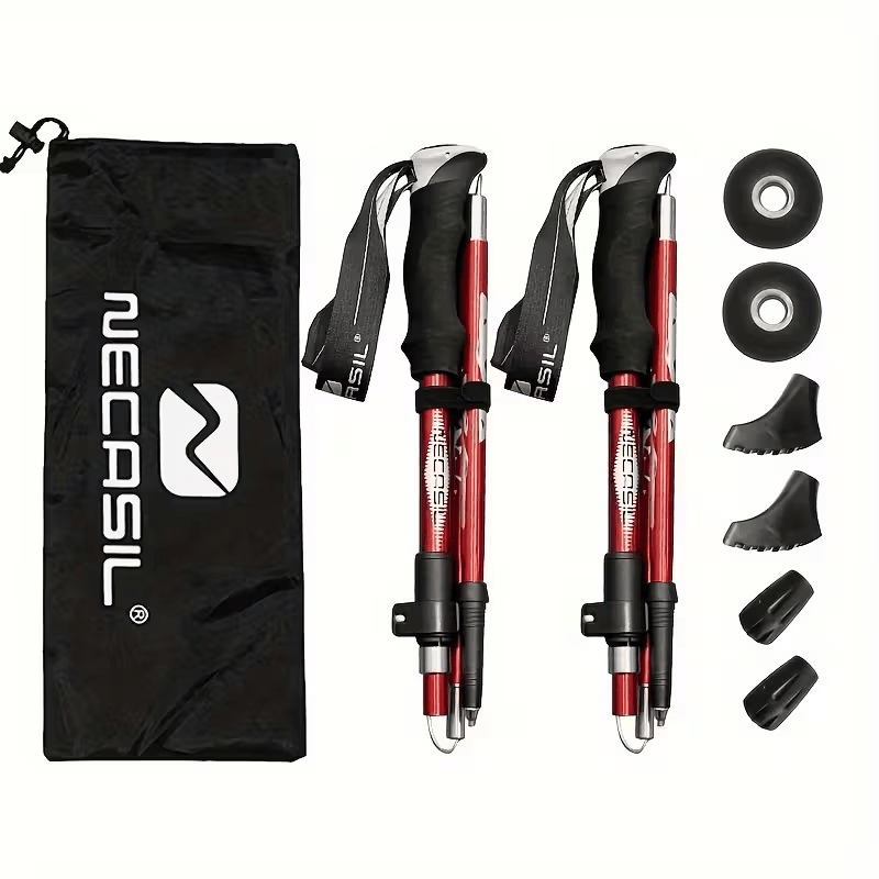 Green Five-Section Foldable Trekking Poles