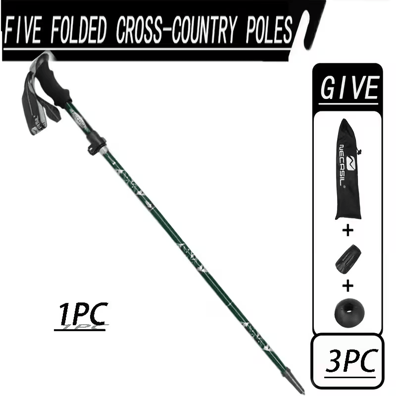Green Five-Section Foldable Trekking Poles