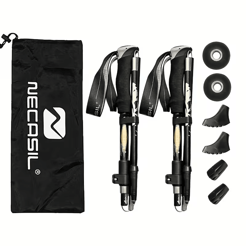 Green Five-Section Foldable Trekking Poles