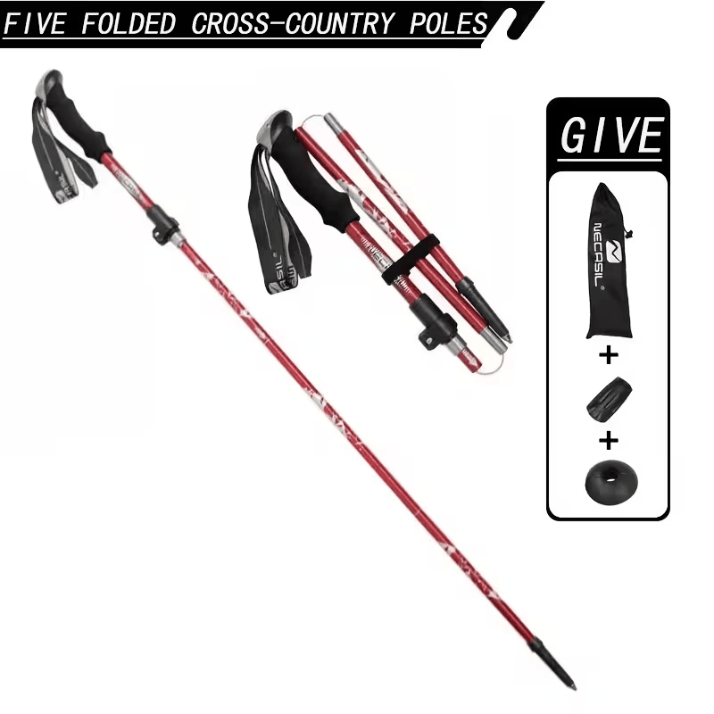 Green Five-Section Foldable Trekking Poles