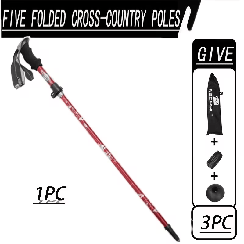 Green Five-Section Foldable Trekking Poles
