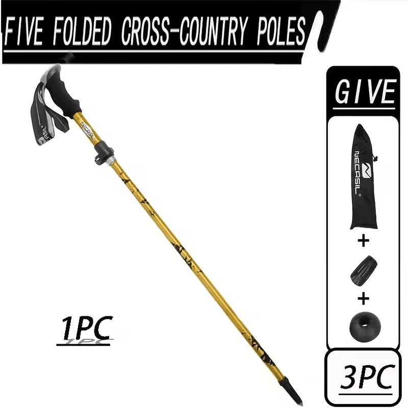 Green Five-Section Foldable Trekking Poles