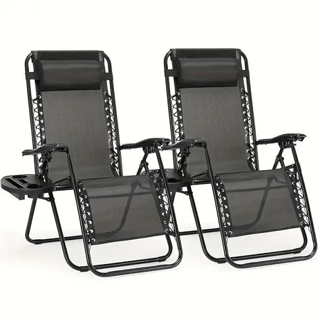 Portable Reclining Lounge Chair with Cup Tray and Adjustable Pillow for Beach, Camping, Patio