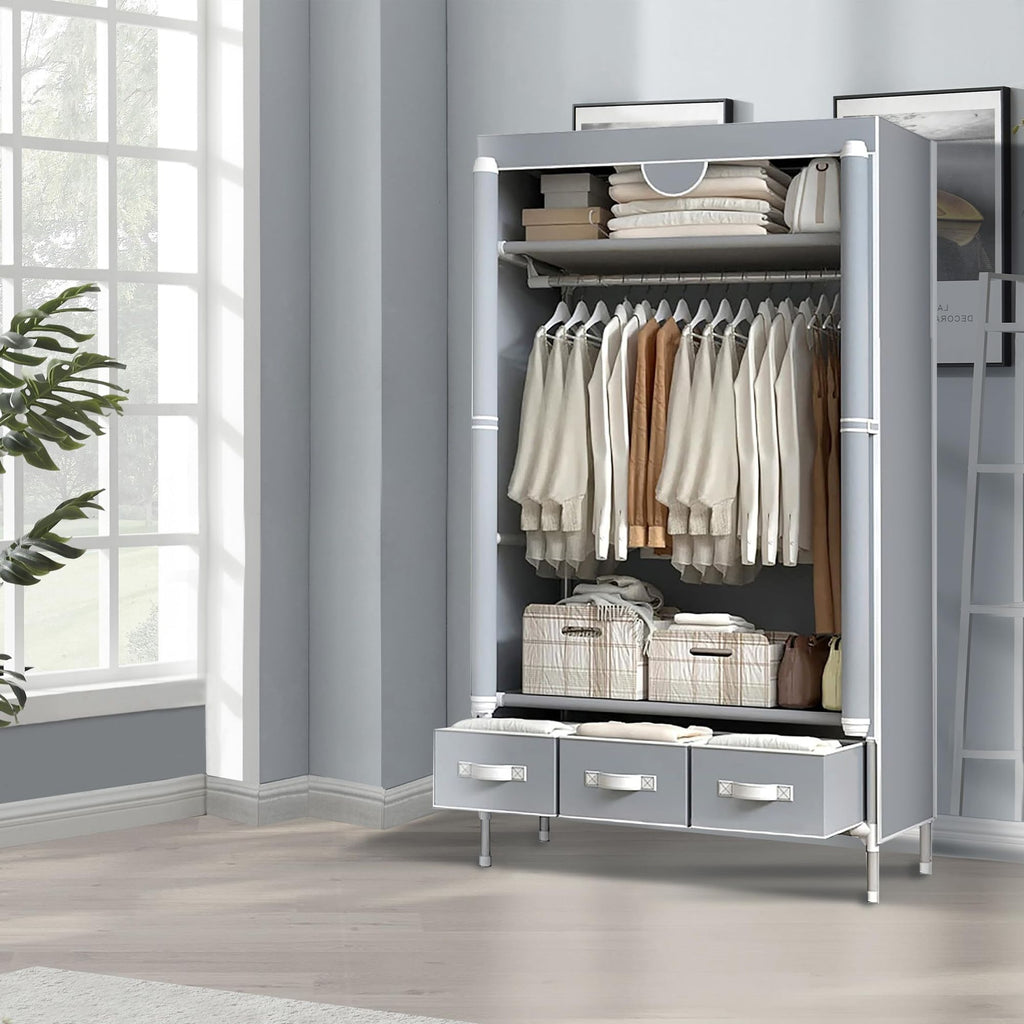 Portable Closet Organizer with Hanging Rack and Drawers