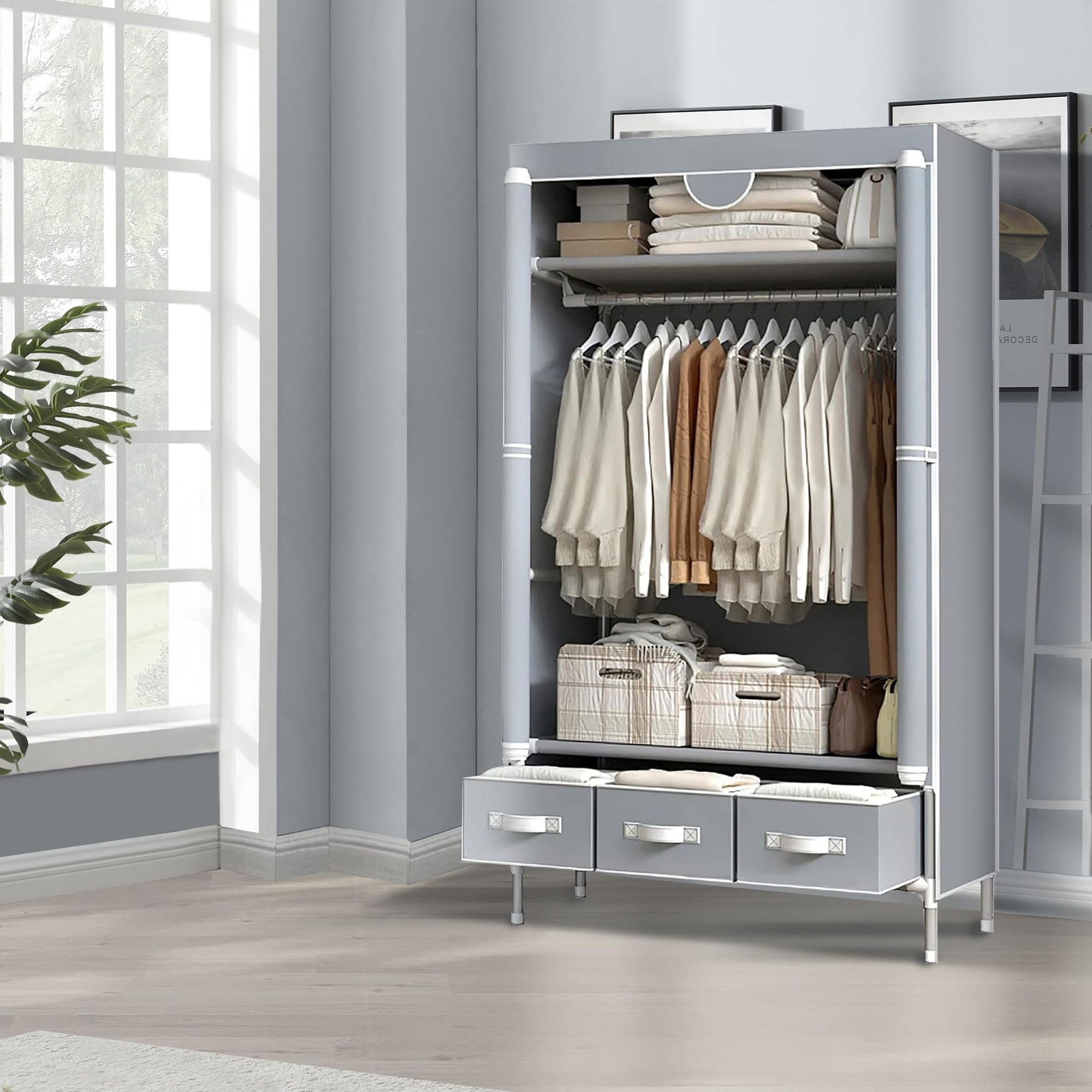 Portable Closet Organizer with Hanging Rack and Drawers