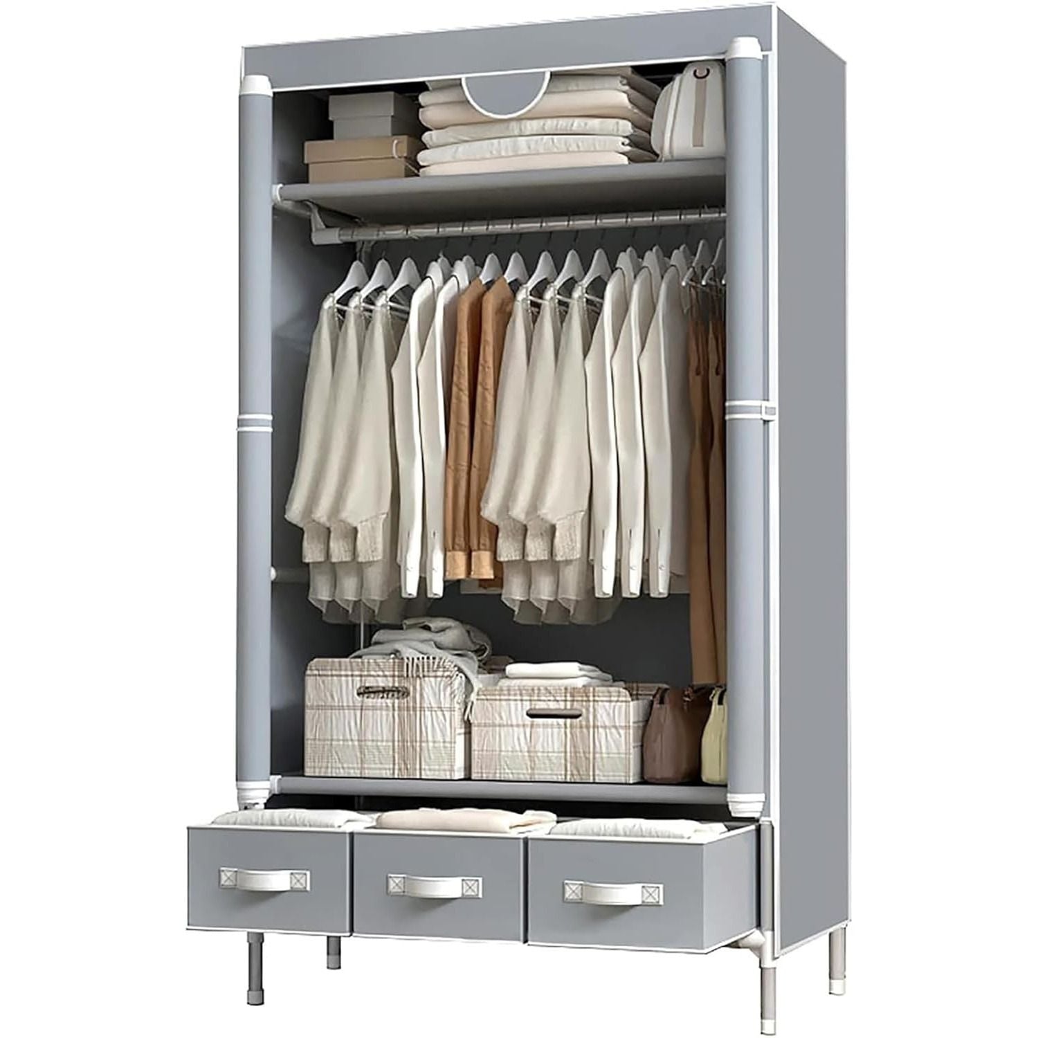 Portable Closet Organizer with Hanging Rack and Drawers