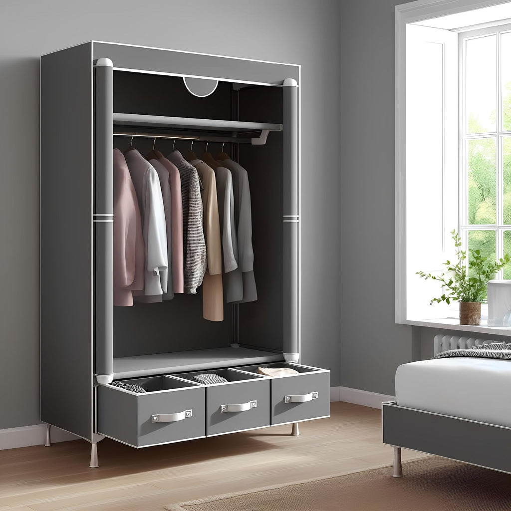 Portable Closet Organizer with Hanging Rack and Drawers