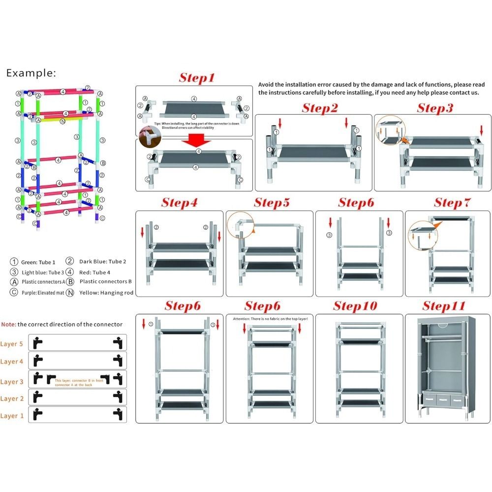 Portable Wardrobe Closet with Rolling Curtain Door, Hanging Rod, and 3 Drawer Boxes