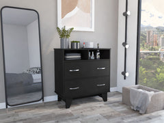 Two-Drawer Dresser with Open Shelves and Superior Top