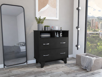 Two-Drawer Dresser with Open Shelves and Superior Top