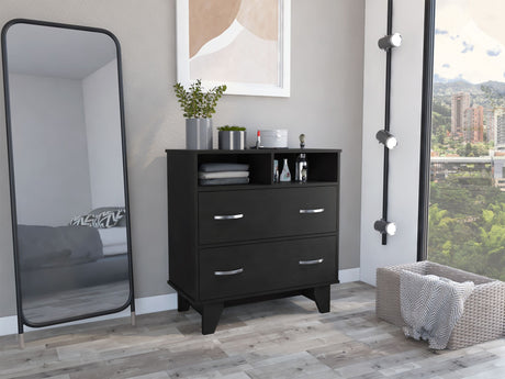Two-Drawer Dresser with Open Shelves and Superior Top