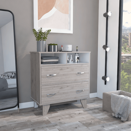 Portanova Two Drawer Dresser with Two Open Shelves - Light Gray/White