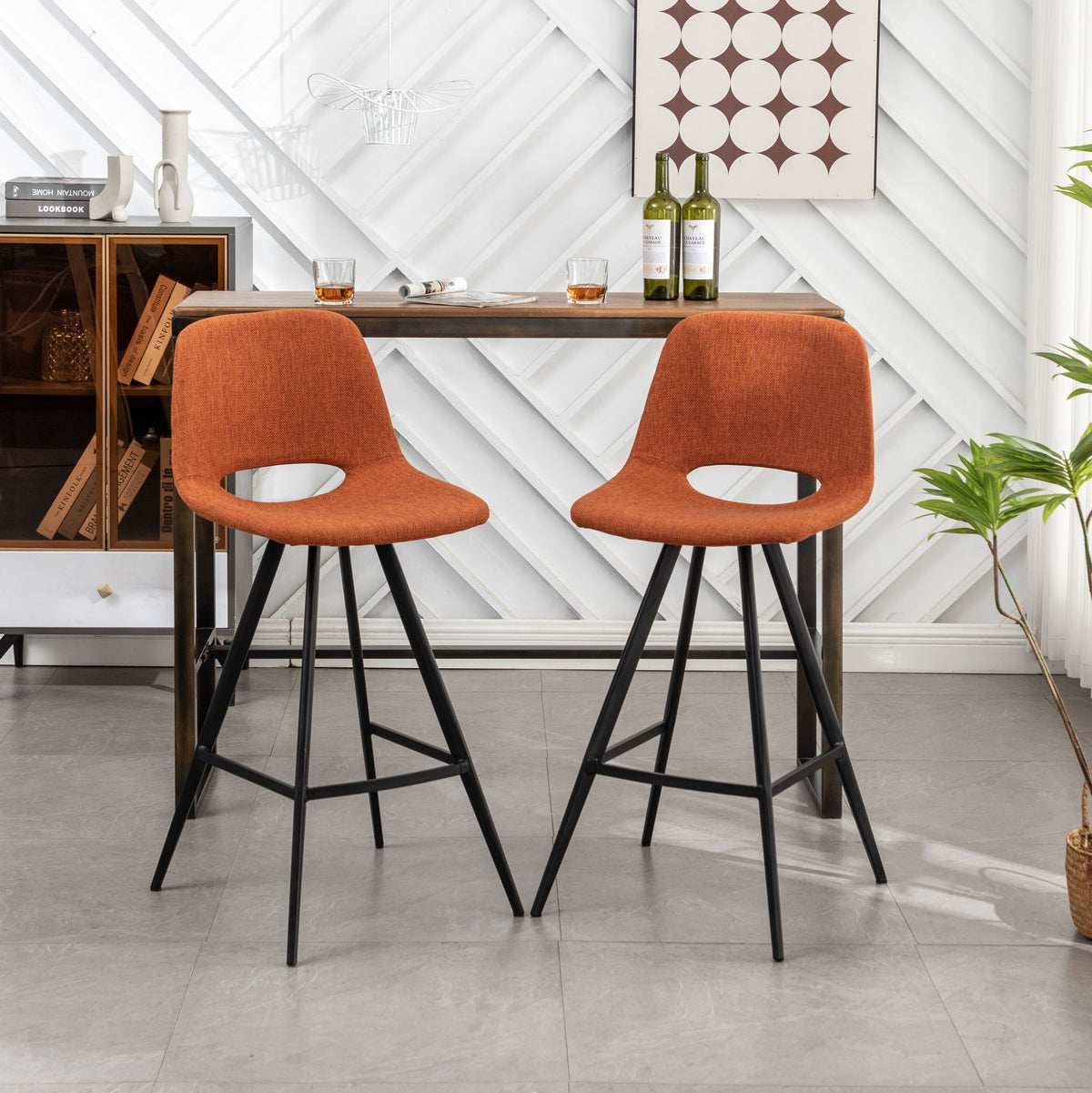 Porth Fabric Counter Height Stools, Set of 2 – Plush Seating with Footrests