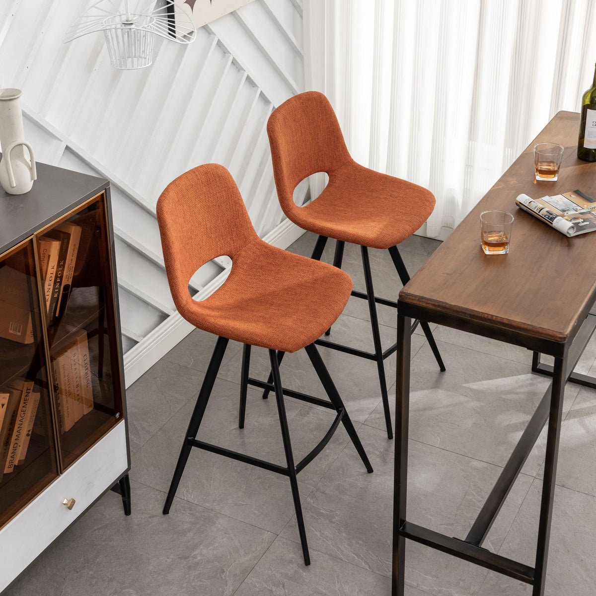 Porth Fabric Counter Height Stools, Set of 2 – Plush Seating with Footrests