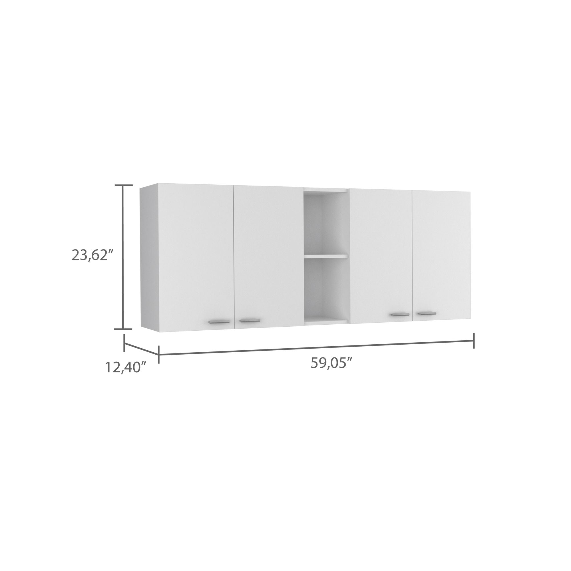 Portofino 150 Wall Cabinet – Double Door, Open Shelving, Built-In Dish Rack – White