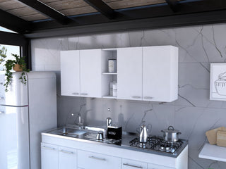 Portofino 150 Wall Cabinet – Double Door, Open Shelving, Built-In Dish Rack – White